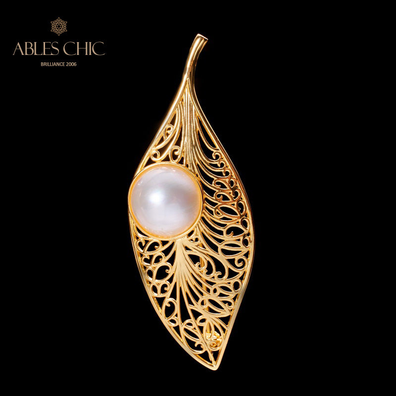 Mabe Pearl Filigree Leaf Pendant 5844