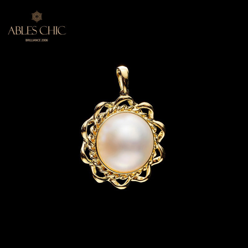 Wavy Halo Mabe Pearl Pendant 5847