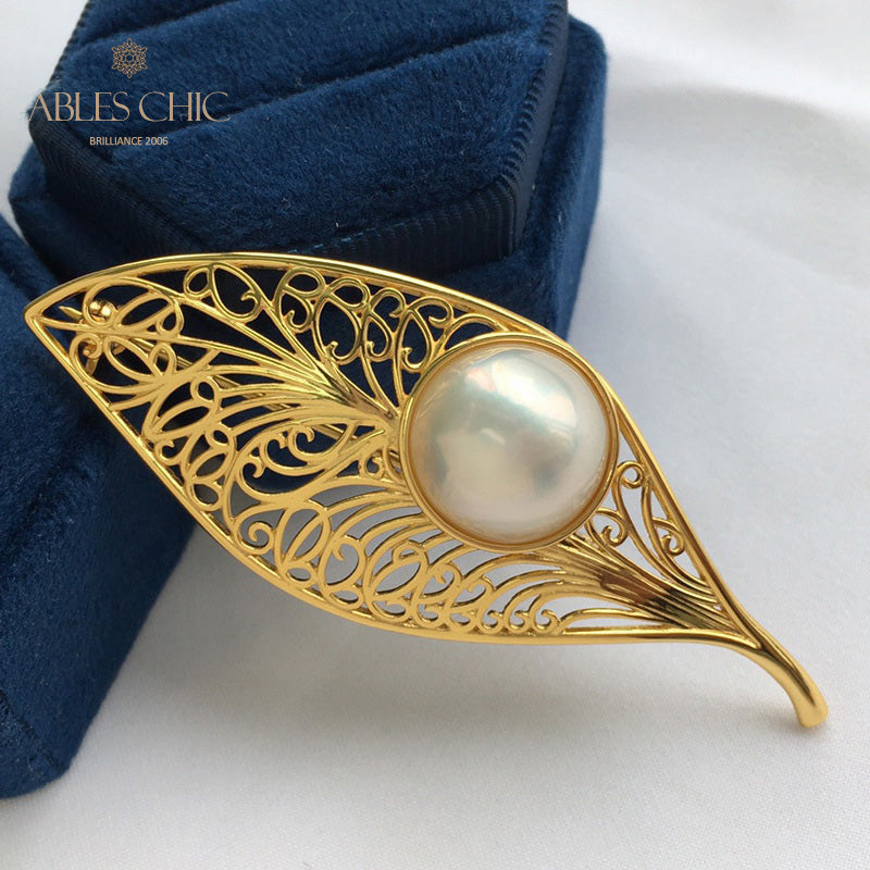 Mabe Pearl Filigree Leaf Pendant 5844