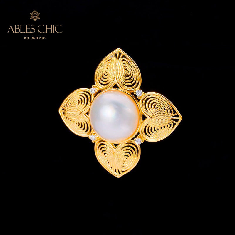 Mabe Pearl Filigree Clover Pendant 5822