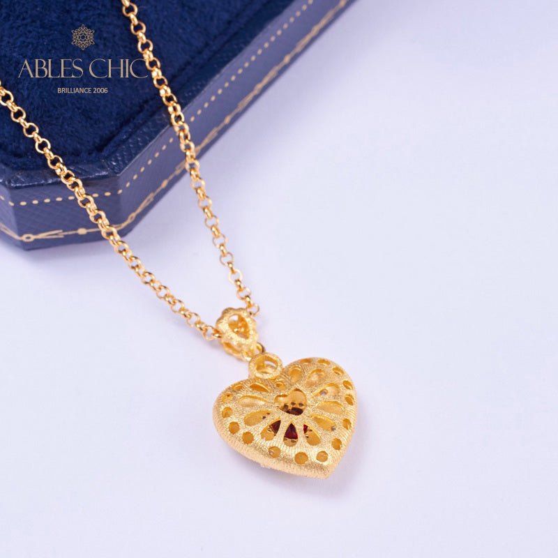 Fabric Pattern Heart Charm Necklace 5849