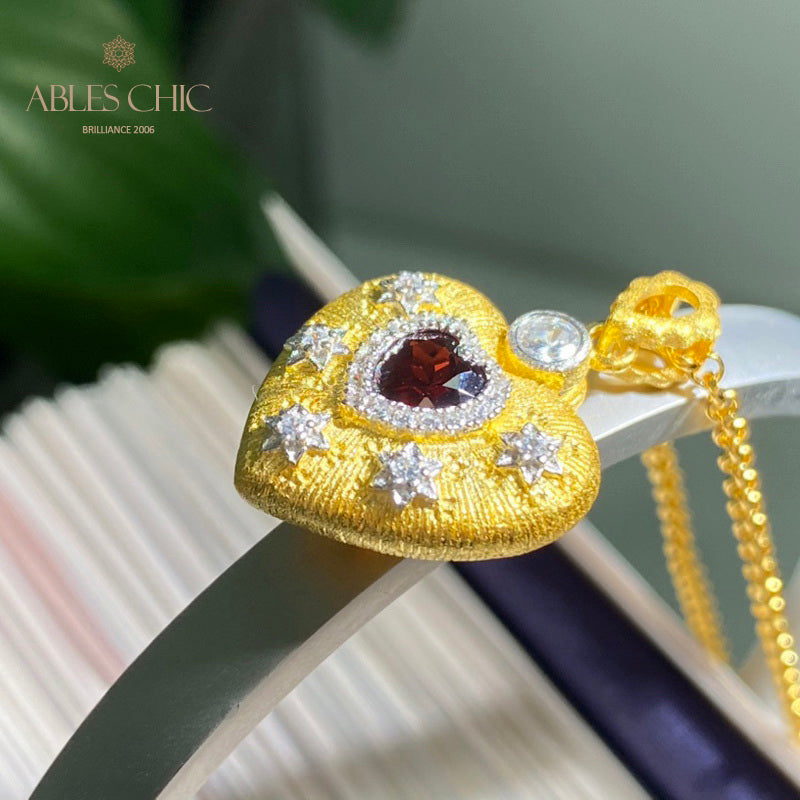 Fabric Pattern Heart Charm Necklace 5849