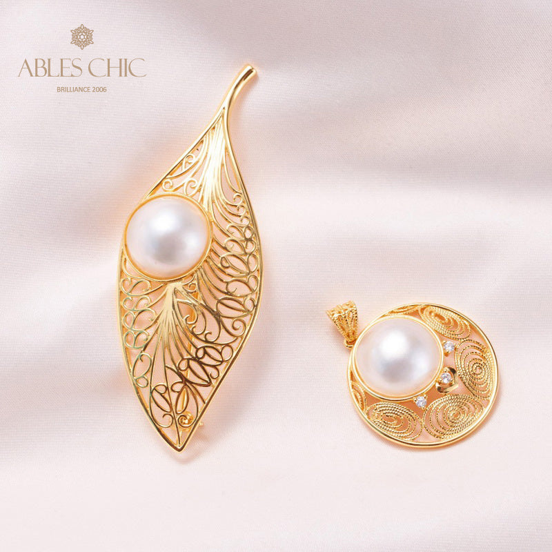 Mabe Pearl Filigree Leaf Pendant 5844