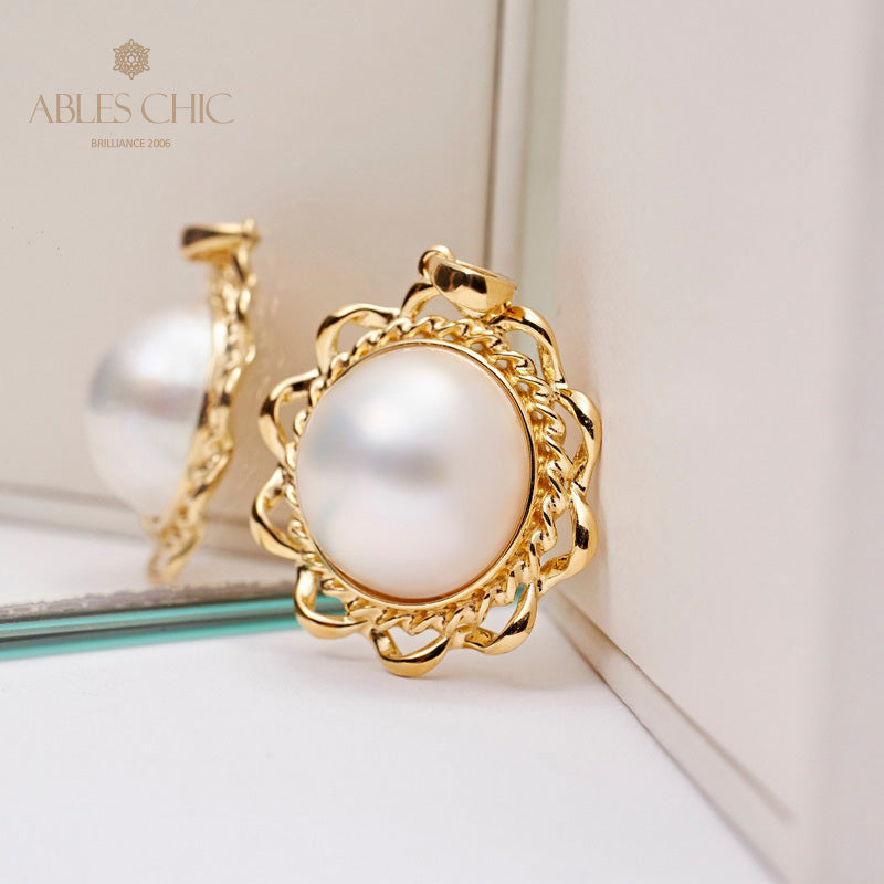 Wavy Halo Mabe Pearl Pendant 5847