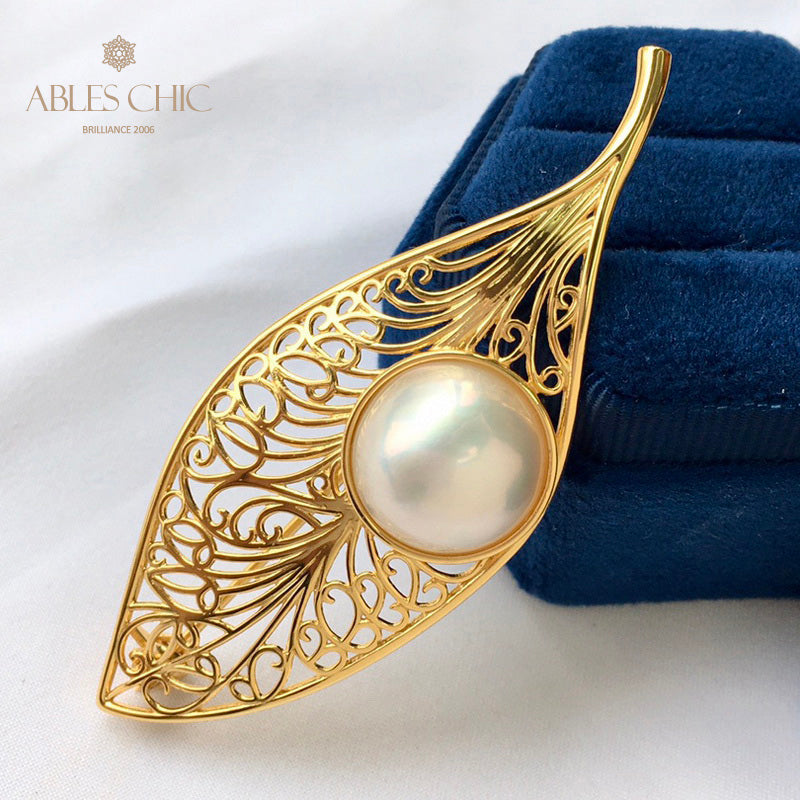 Mabe Pearl Filigree Leaf Pendant 5844