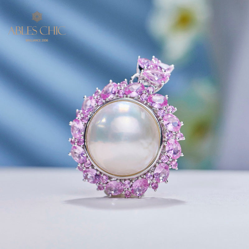 CZ Halo Mabe Pearl Pendant 5861