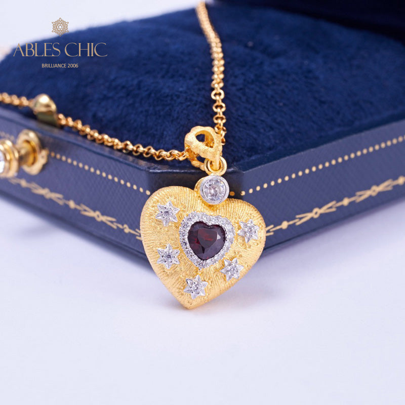 Fabric Pattern Heart Charm Necklace 5849