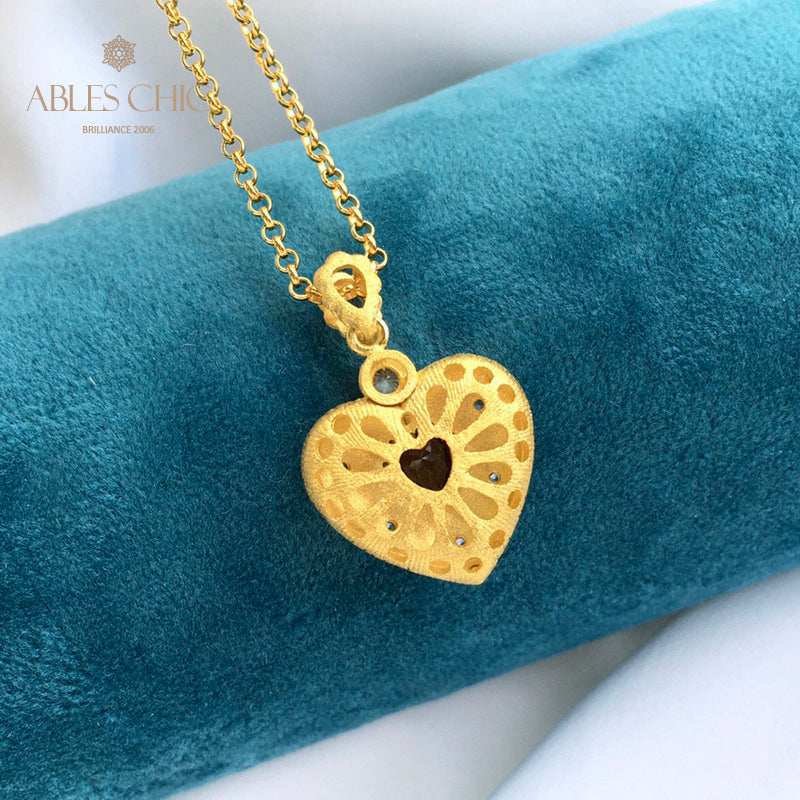 Fabric Pattern Heart Charm Necklace 5849