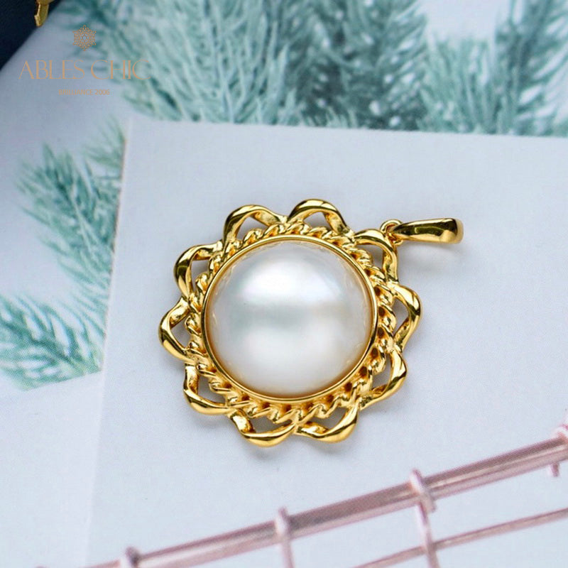 Wavy Halo Mabe Pearl Pendant 5847