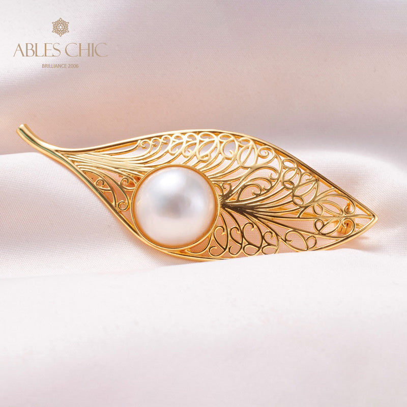 Mabe Pearl Filigree Leaf Pendant 5844