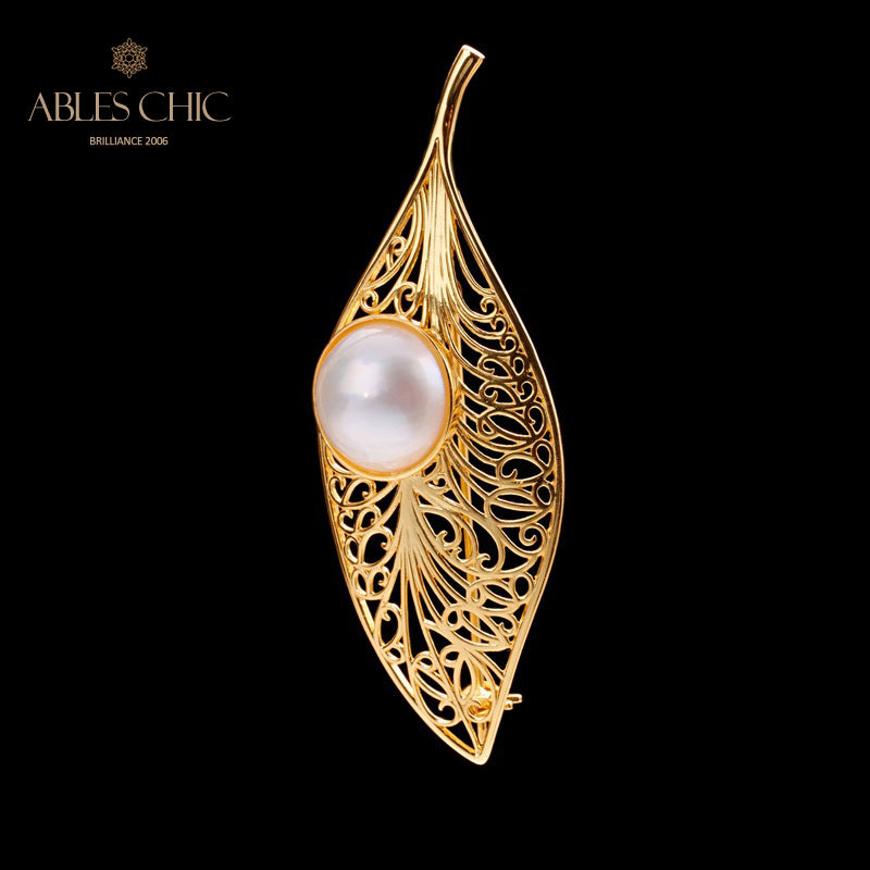 Mabe Pearl Filigree Leaf Pendant 5844