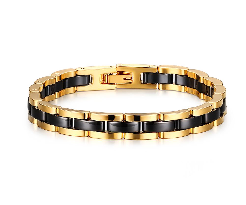Gold Tungsten Carbide Tennis Bracelet Black Ceramic Links Wholesale Plated 7.5mm - Ables Mall