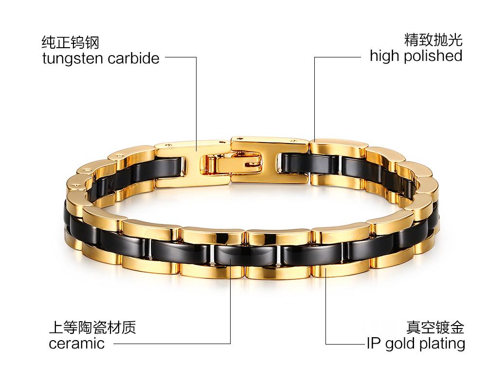 Gold Tungsten Carbide Tennis Bracelet Black Ceramic Links Wholesale Plated 7.5mm - Ables Mall