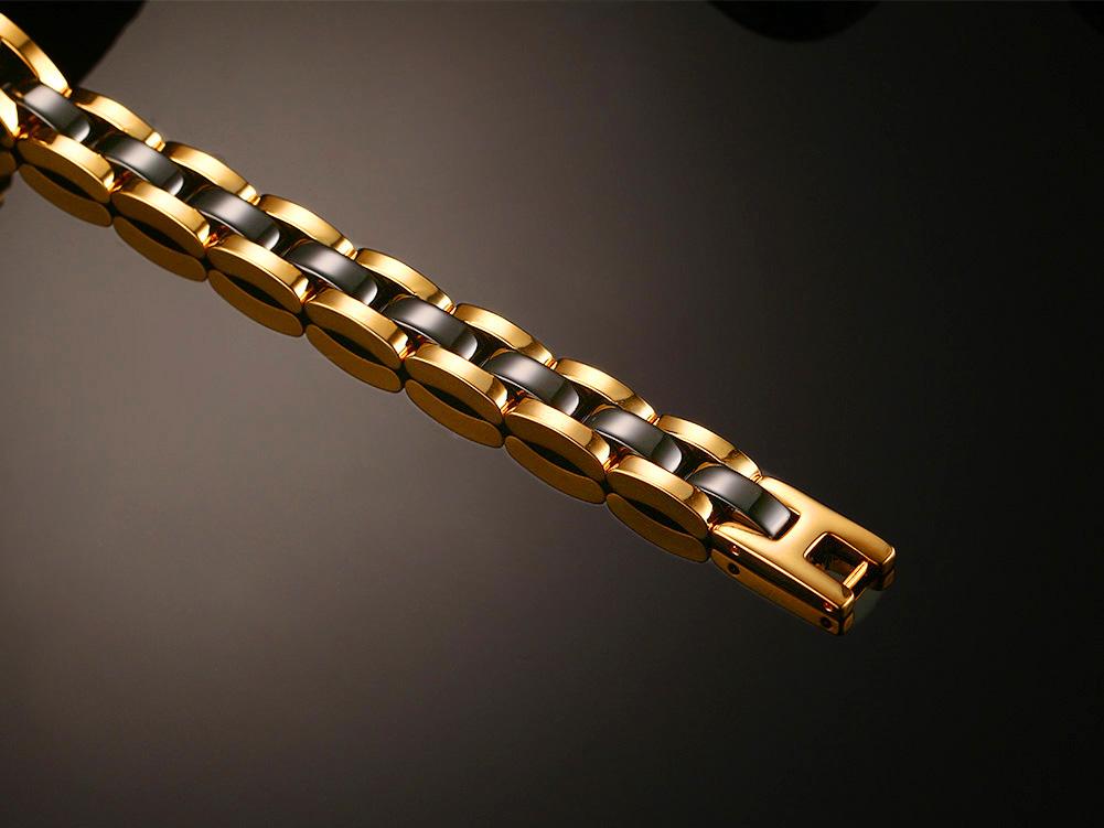 Gold Tungsten Carbide Tennis Bracelet Black Ceramic Links Wholesale Plated 7.5mm - Ables Mall