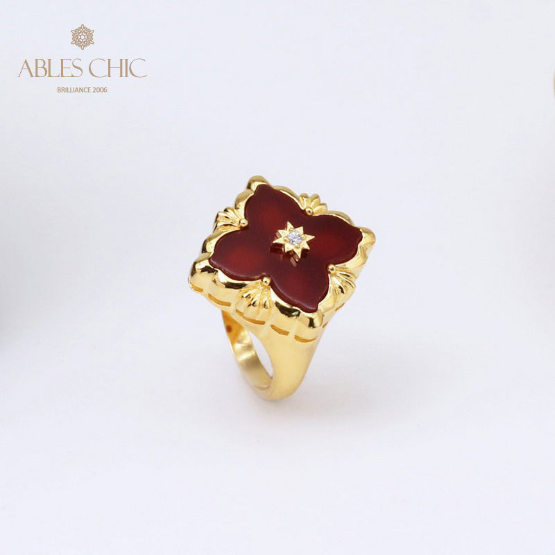 Agate Clover Fretwork Ring 5037