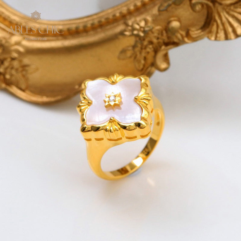 Agate Clover Fretwork Ring 5037