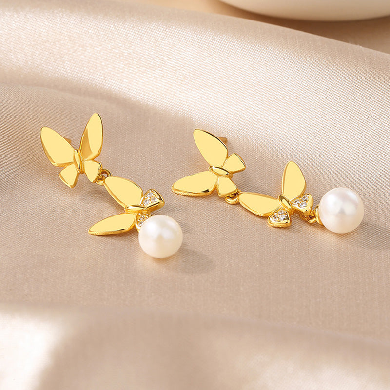Freshwater Pearl Butterfly Earrings PE1021