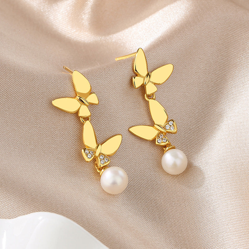 Freshwater Pearl Butterfly Earrings PE1021