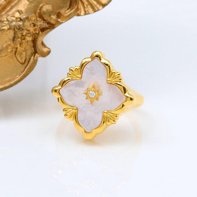 Agate Clover Fretwork Ring 5037