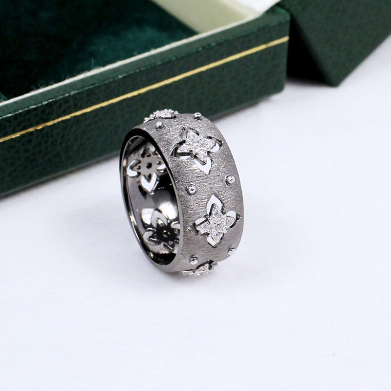 Silky CZ Clovers Floral Ring 5571