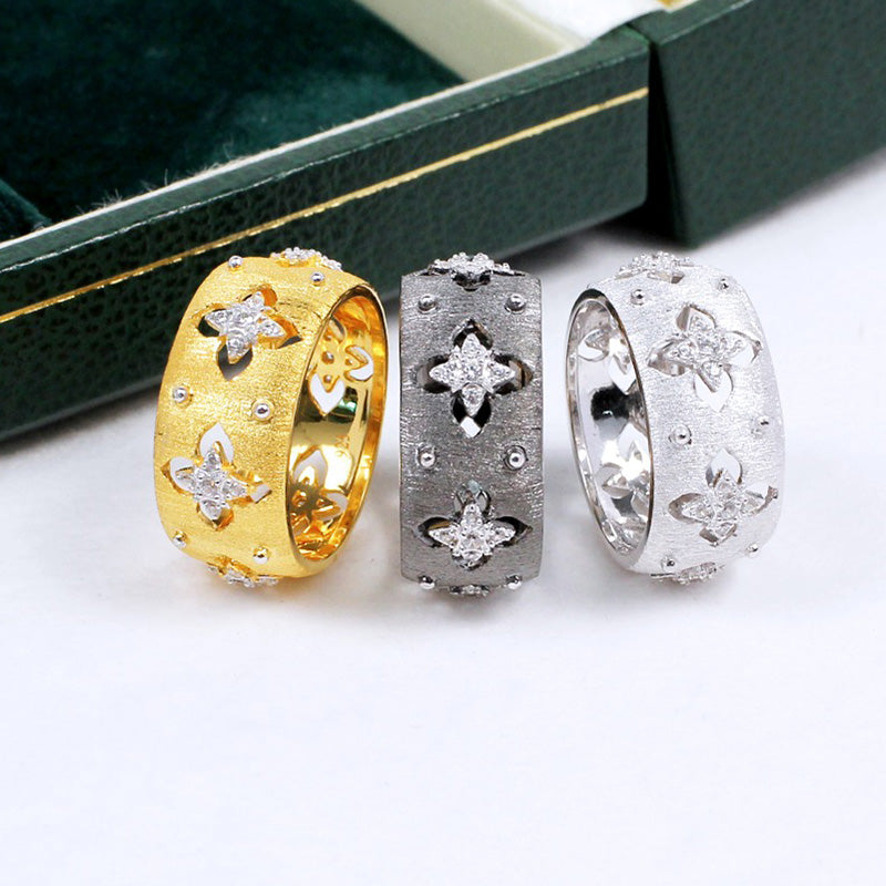 Silky CZ Clovers Floral Ring 5571