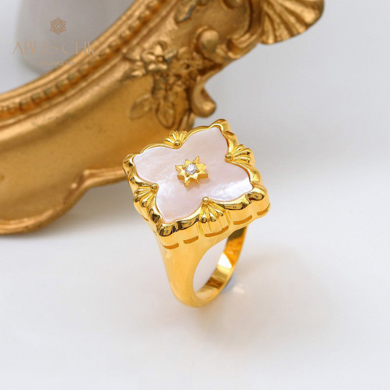 Agate Clover Fretwork Ring 5037