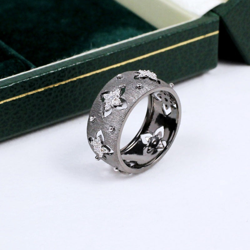 Silky CZ Clovers Floral Ring 5571