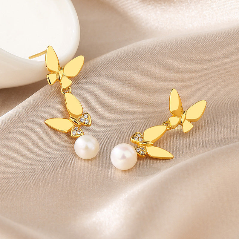 Freshwater Pearl Butterfly Earrings PE1021