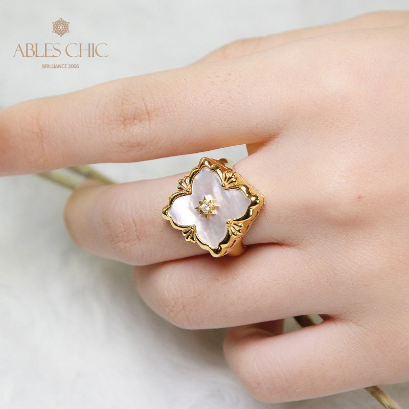 Agate Clover Fretwork Ring 5037
