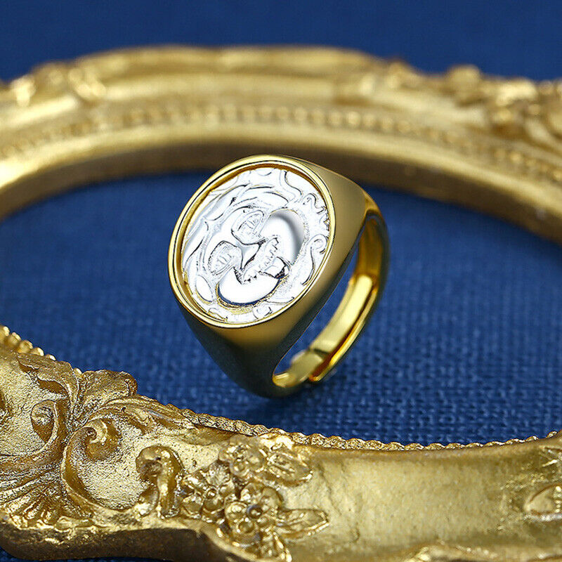 Bague épaisse avec pièce de monnaie grecque Medusa R1076